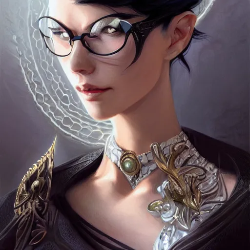 Prompt: a portrait of bayonetta, upper half portrait, urban motifs, intricate, elegant, highly detailed, digital painting, trending on artstation, concept art, smooth sharp focus, illustration, art by artgerm and greg rutkowski