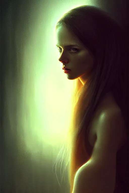 Image similar to epic professional digital art, girl with long hair, atmospheric lighting, painted, complex, detailed, sinister background, magdalena pagowska, epic, stunning, gorgeous, very wow, cinematic, masterpiece.