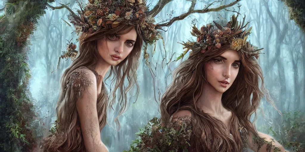 Image similar to ana de armas as a wood fairy, fantasy, intricate, elegant, highly detailed, digital painting, trending on artstation, digital illustration, in the style of Stanley Artgerm