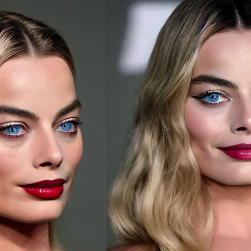 Image similar to margot robbie wearing makeup, 8k resolution