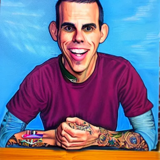 Image similar to painting of steve o with crayons