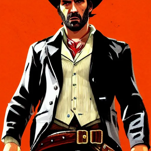 Prompt: midtone skin, dark eyes, dark hair, 6 feet two inches tall, broad shoulders, red dead redemption 2 concept art, pastor