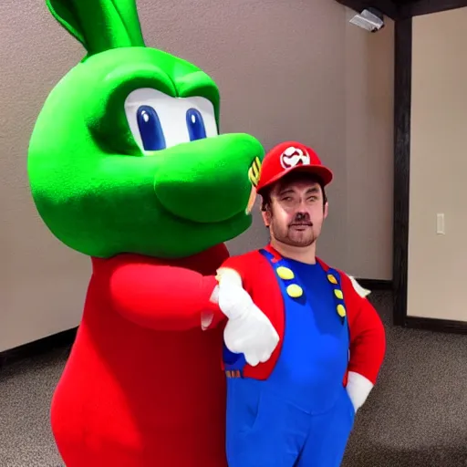 Image similar to big chungus in real life dressed like mario, super mario, big chungus, high resolution photo