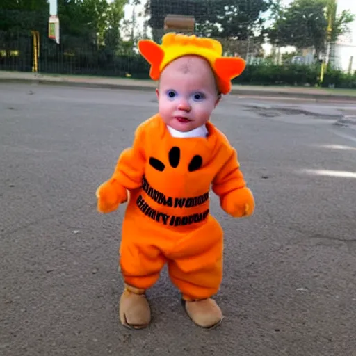 Image similar to cute baby chick dressed as an inmate