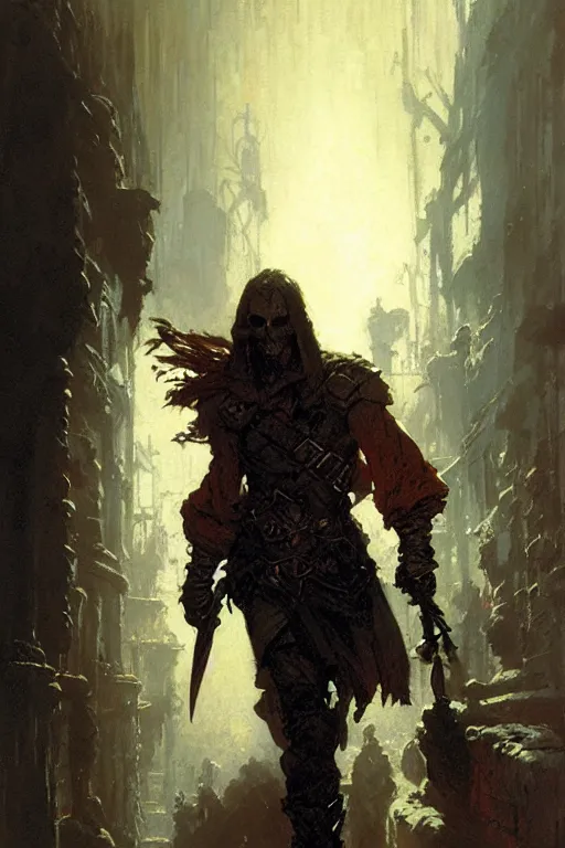 Prompt: skulking rogue with magical daggers portrait dnd, painting by gaston bussiere, craig mullins, greg rutkowski, yoji shinkawa