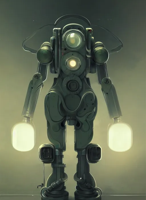 Image similar to a mech suit working at a lab, diffuse lighting, fantasy, highly detailed, photorealistic, digital painting, artstation, illustration, concept art, smooth, sharp focus, in the style of tom bagshaw
