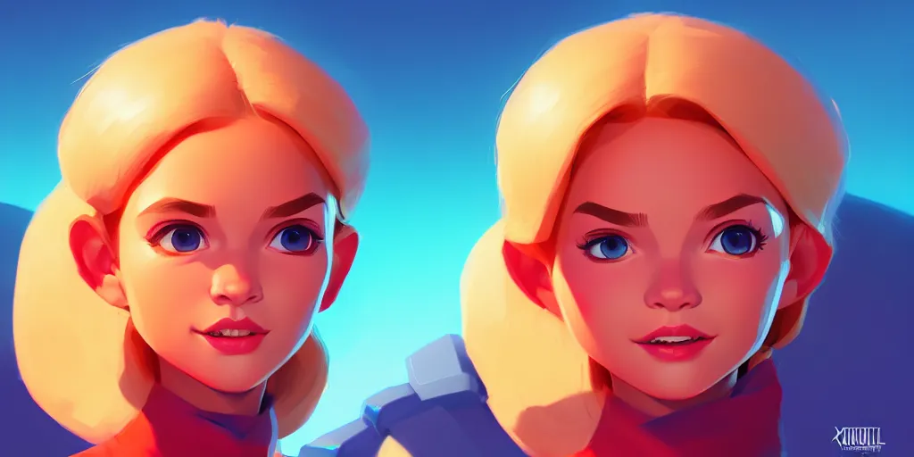 Image similar to low angle portrait of the Xuxa meneguel, tepainting concept Blizzard pixar maya engine on stylized background splash comics global illumination lighting artstation lois van baarle, ilya kuvshinov, rossdraws