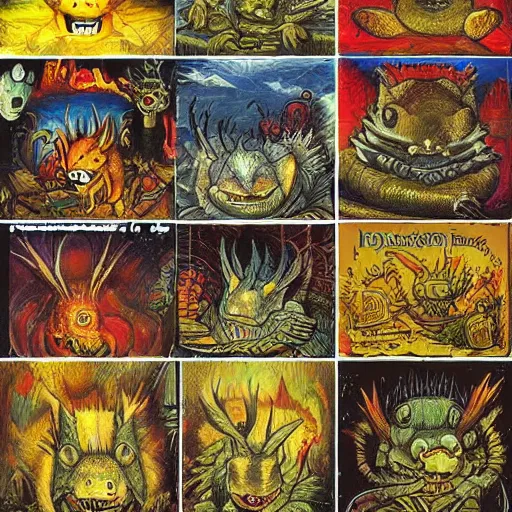 Image similar to demonic sandshrew concept art jacek yerka jackson pollock basquiat chris cold Vladimir Tretchikoff kitsch