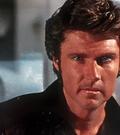 Image similar to a close - up, color cinema film still of knight rider, cinematic.