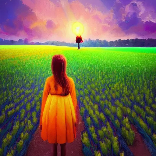 Image similar to large tulip in front of face, girl standing in a flower field, surreal photography, sunrise dramatic light, impressionist painting, colorful clouds, digital painting, artstation, simon stalenhag, flower face