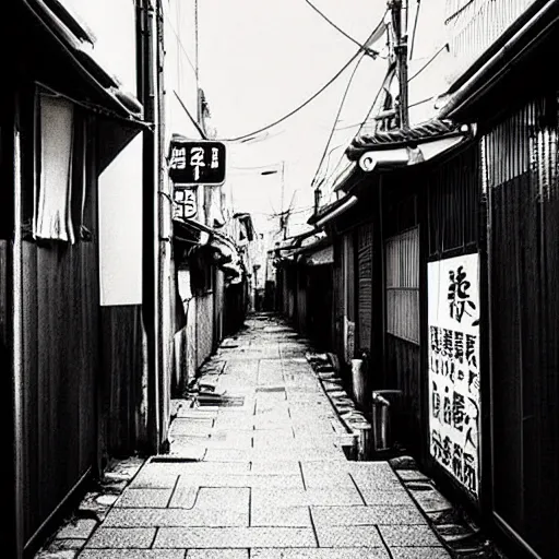 Prompt: retro image of japanese alleyway, photography, award winning, trending