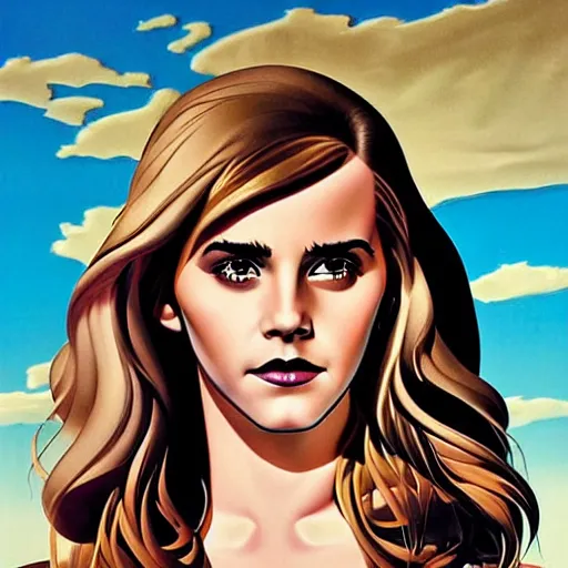 Prompt: emma watson flying in sky Heavy Contour makeup look eye shadow smokey eyes fashion model face by artgem by brian bolland by alex ross by artgem by brian bolland by alex rossby artgem by brian bolland by alex ross by artgem by brian bolland by alex ross