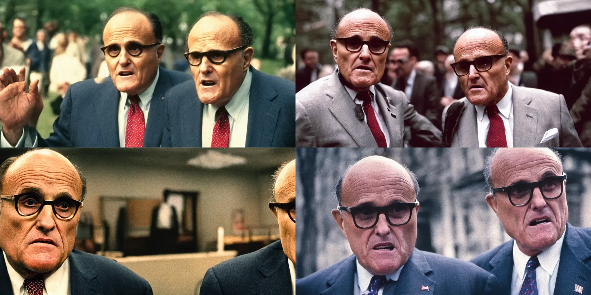 Prompt: rudy giuliani in the walking dead, cinestill 8 0 0 t, movie still, film grain