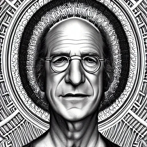 Image similar to a symmetrical portrait illustration of larry david hand drawn sketch on artstation 4 k intricate extremely detailed digital art by alex grey infinite wisdom sacred geometry