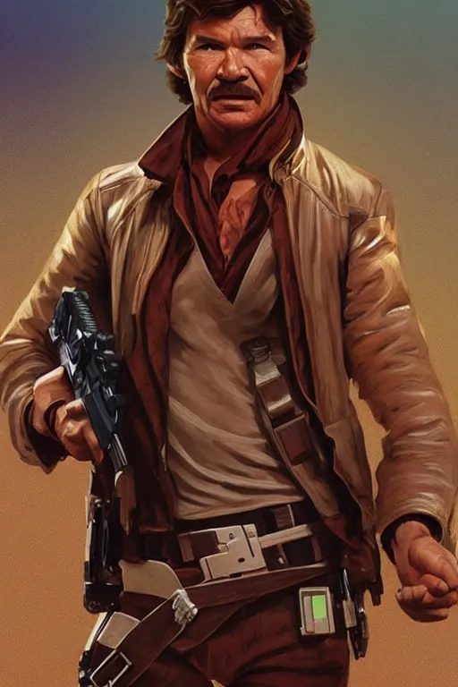 Prompt: charles bronson as han solo, action figurine toy, vaporwave, highly detailed, digital painting, artstation, concept art, smooth, sharp focus, illustration, art by artgerm and greg rutkowski and alphonse mucha
