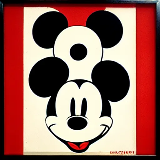 Prompt: mickey mouse by kazimir malevitch symmetrical geometrical oil on board