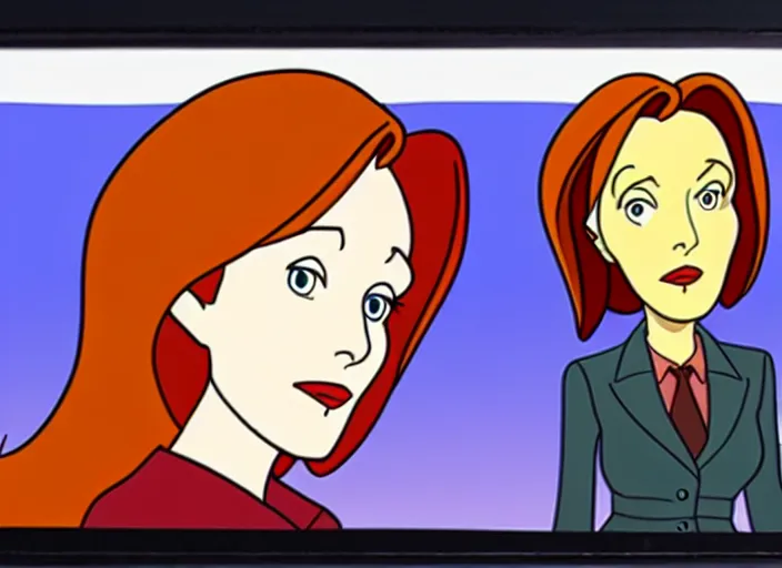 Image similar to an animation cel of dana scully, in the style of netflix animation, toei animation, filmation animation, traditional animation, sharp detail