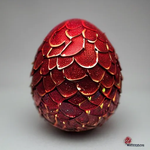 Image similar to red dragon egg, hyper detailed, hyper realistic, sparkling, jewel, game of thrones, symmetrical, 8 k, scales