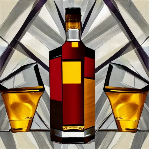 Image similar to whiskey bottle in the style of cubism