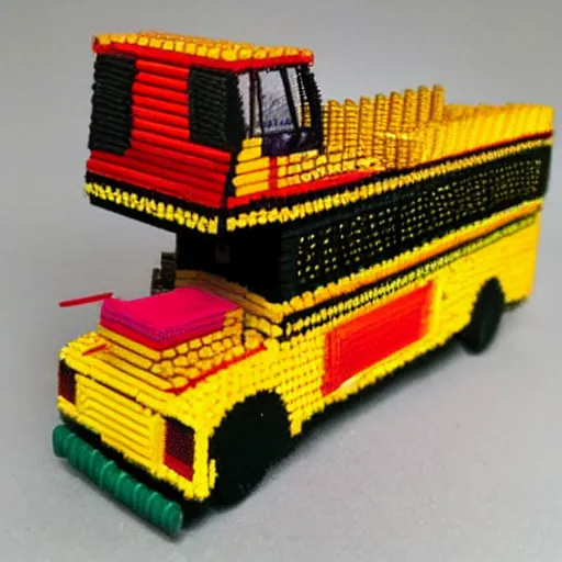 Prompt: school bus made of pencils