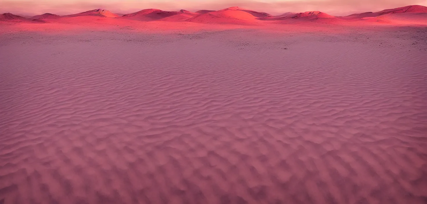 Image similar to amazing landscape photo of desert dunes in sunset by max rive, pink color palette, beautiful dramatic lighting