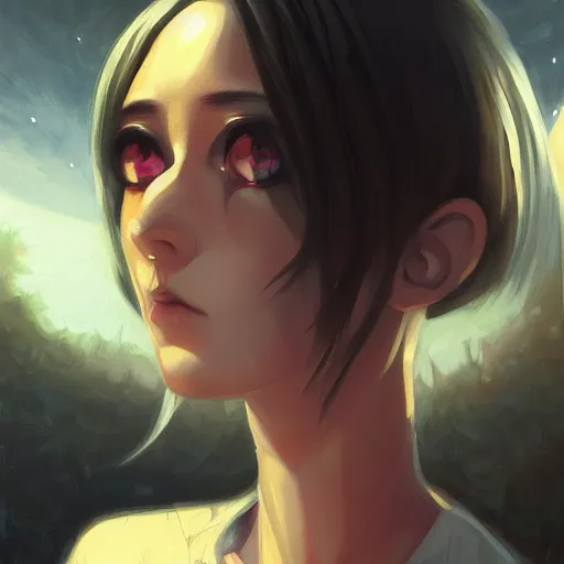 Image similar to a potrait of an alien with big eyes, scary - face, realistic shaded perfect face, fine details. night setting. very anime style. realistic shaded lighting poster by ilya kuvshinov katsuhiro, magali villeneuve, artgerm, jeremy lipkin and michael garmash, rob rey and kentaro miura style, trending on art station