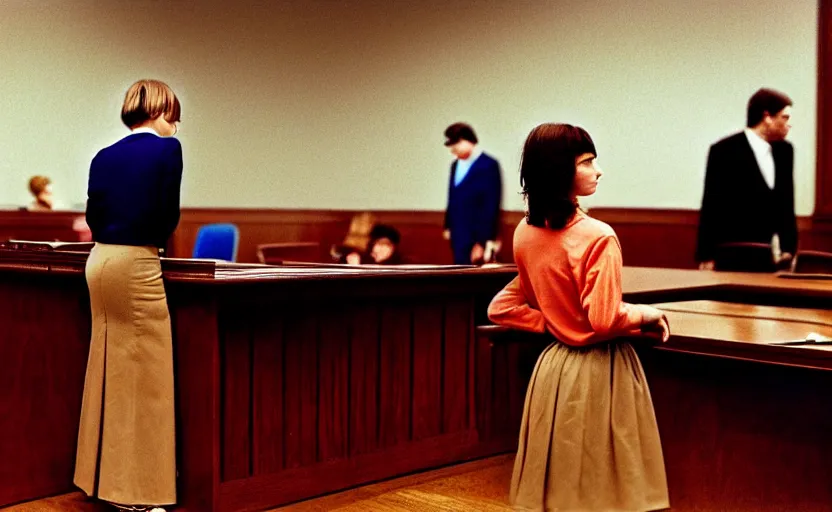 Prompt: a beautiful a man in the skirt in a courtroom, blur, 4 k resolution, ultra detailed by william eggleston