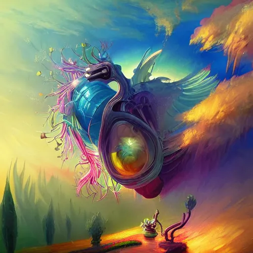 Prompt: a beautiful painting by Tyler Edlin and Anato Finnstark of a heart bursting out of a rib-cage and turning into rainbows and sunflowers, neon pastel color palette, soft feminine elegant, trending on artstation hq