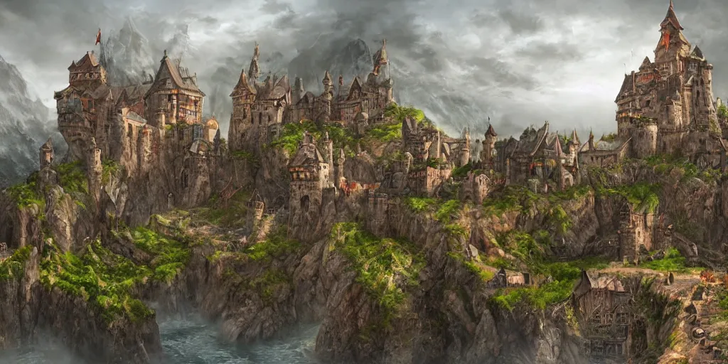 Prompt: A stunning fortress ran by dwarves, medieval style, digital art, masterpiece