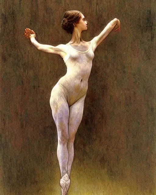 Image similar to the ballerina seen at the end of a human's life, painted by zdzislaw beksinski and artgerm and greg rutkowski and alphonse mucha