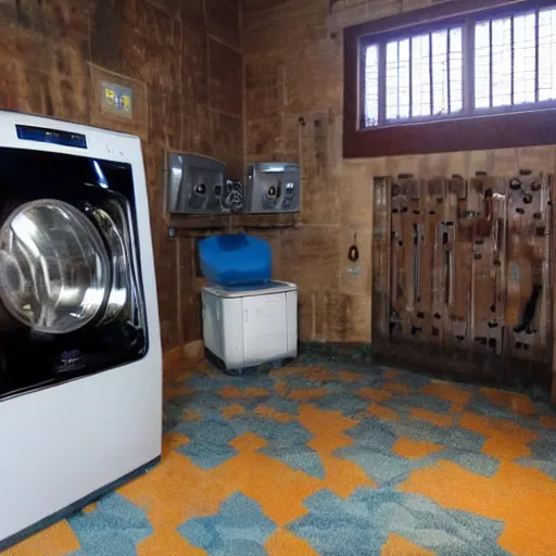 Prompt: a place of worship for the religion of technology where true believers can pray to the washing machine