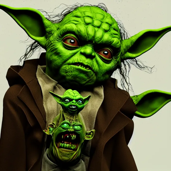 Image similar to zombie yoda, yoda as a zombie, zombified, scary, hyperrealistic, digital render, octane, artstation