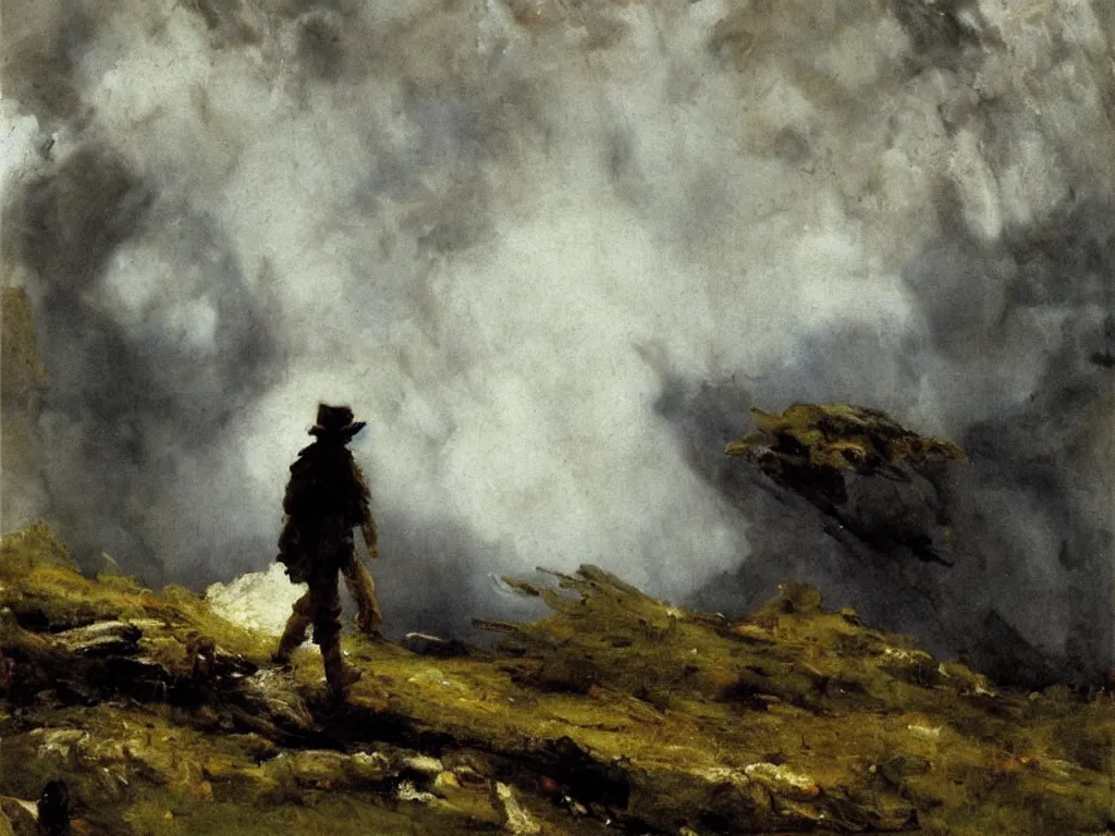 Image similar to The cloud walker by Hermann Hendrich, neo-romanticism