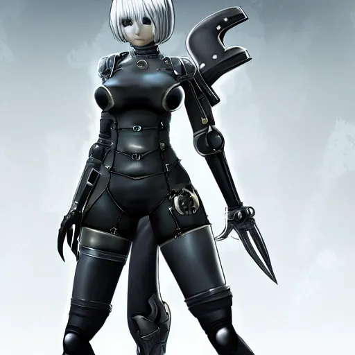 Image similar to full body shot of 2B (Nier Automata) as a Starcraft 2 character, artstation cgsociety highly-detailed