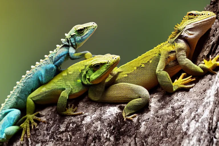 Prompt: photo of two lizards having an intense argument, comedy, depth of field