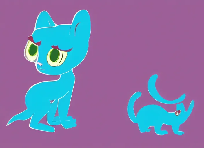 Prompt: character shape design exploration silhouette of littlest pet shop cat, minimalist mixed media layout character portrait from masaaki yuasa ( 1 9 9 7 )