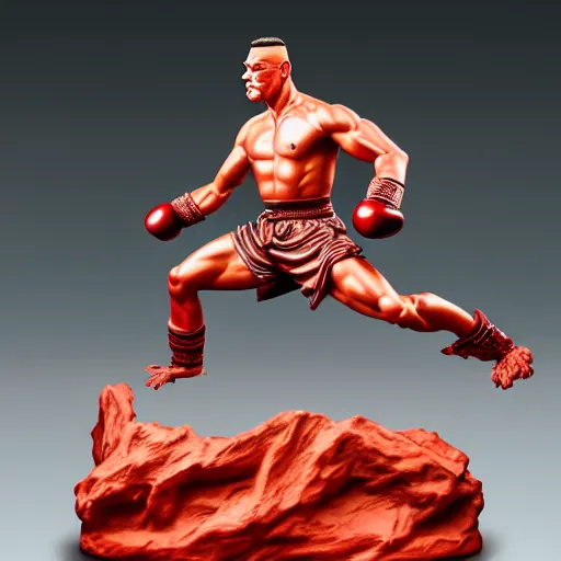 Image similar to museum van damm fight stance portrait statue monument made from porcelain brush face hand painted with iron red dragons full - length very very detailed intricate symmetrical well proportioned