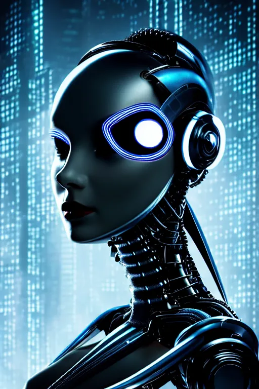 Image similar to cybernetic ultra high tech female robot with cat ears, sci - fi, blade runner, cyberpunk, high tech, futurism, exoskeleton, symmetry, cinematic, elegant, luxury, perfect light, perfect composition, dlsr photography, sharp focus, 8 k, ultra hd, sense of awe, highly detailed, realistic, intricate, science journal cover