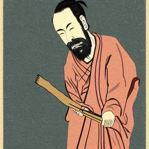 Prompt: twitch streamer forsen as homeless in Ukiyo-e style, rule of thirds
