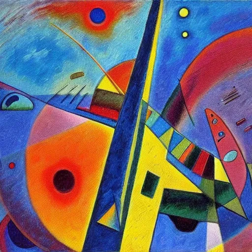 Image similar to A very detailed oil painting of a huge spaceship by Kandinsky