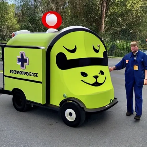 Image similar to anthropomorphic ambulance shaped like big chungus, high resolution photo