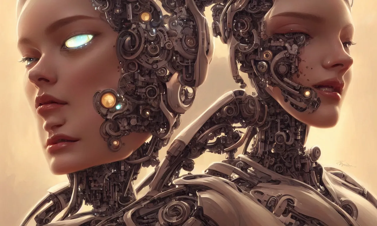 Image similar to beautiful crying! female mechanical android!, half portrait, intricate detailed environment, photorealistic!, intricate, elegant, highly detailed, digital painting, artstation, concept art, smooth, sharp focus, illustration, art by artgerm and greg rutkowski and alphonse mucha