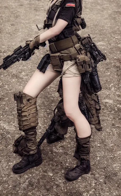 Prompt: portrait photo, highly detailed, high resolution, cosplay photo, stunning, girls frontline style, bokeh soft, 100mm, trending on instagram, by professional photographer, realistic human anatomy, real human faces, realistic military carrier, soldier clothing, modern warfare, without any gun, empty handed, shot with a canon, low saturation, soldier clothing