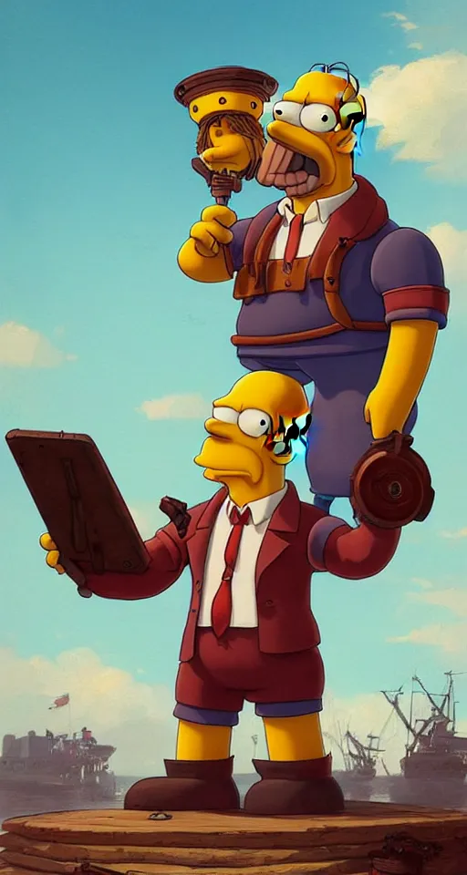 Prompt: homer simpson as a pirate art by Greg Rutkowski, Simon Stalenhag, trending on Artstation, CGSociety