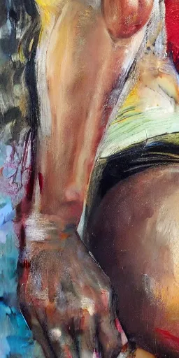 Prompt: oil on canvas painting of a figure by Jenny Saville, energetic brush strokes, colorful, painterly