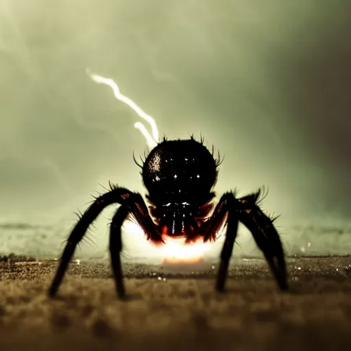 Image similar to cinematic headshot portrait of a spider flies in the fire, movie still, more details, dramatic lightning,