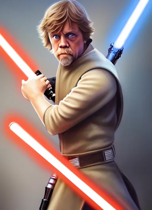 Image similar to Luke Skywalker using a baseball bat instead of a Lightsaber in star wars, highly detailed, digital painting, artstation, concept art, sharp focus, illustration, cinematic lighting, art by artgerm and greg rutkowski and alphonse mucha diffuse lighting, fantasy, intricate, elegant, highly detailed, lifelike, photorealistic, digital painting, artstation, illustration, concept art, smooth, sharp focus, art by John Collier and Albert Aublet and Krenz Cushart and Artem Demura and Alphonse Mucha