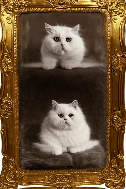 Image similar to a magnificent tintype portrait of a fluffy fat royal cat on an embroidered velvet cushion on a neo - rococo gilded little bed, by david lachapelle, photorealistic, photography, wide shot