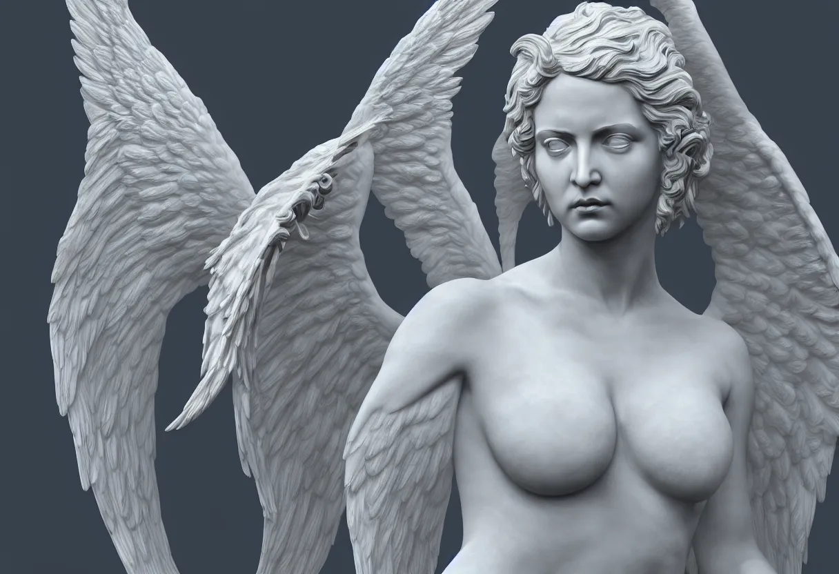 Image similar to a statue of an angel with many wings full of eyes, white and gold, zbrush, hdr