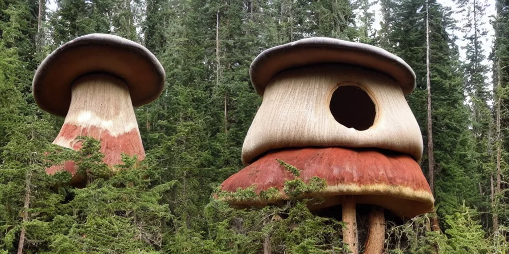 Prompt: tower home made from a giant mushroom, pacific northwest